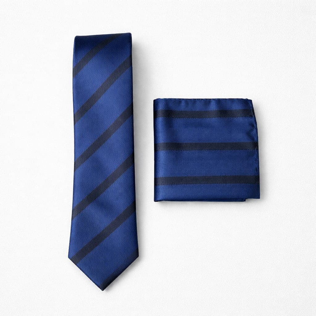 Classic Striped Tie and Pocket Square Set For Men – Royal Blue