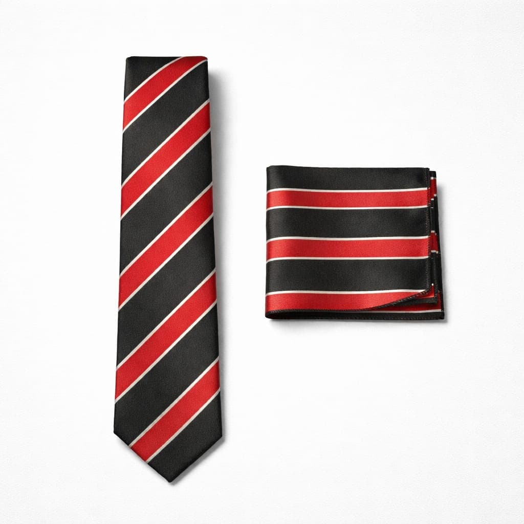 Classic Striped Tie & Pocket Square Set For Men – Black & Red