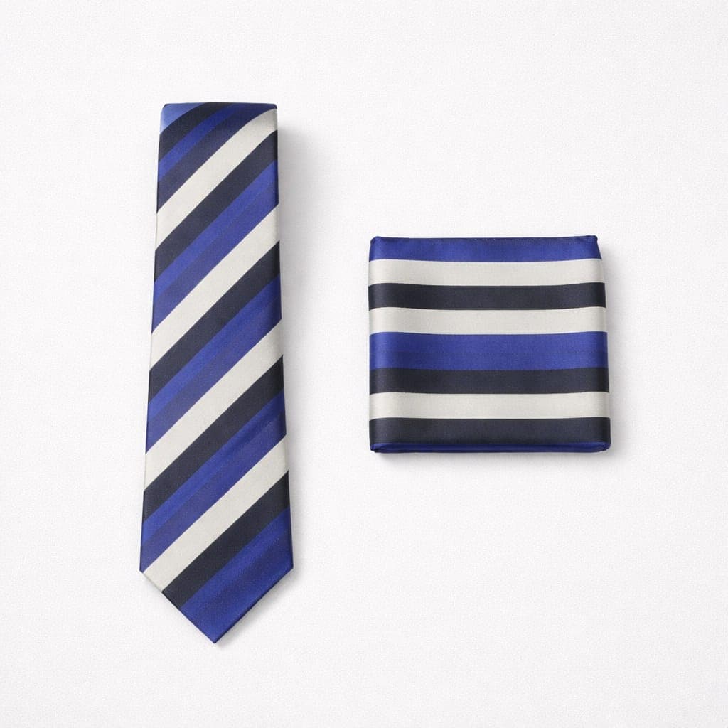 Classic Striped Tie & Pocket Square Set For Men – Royal Blue