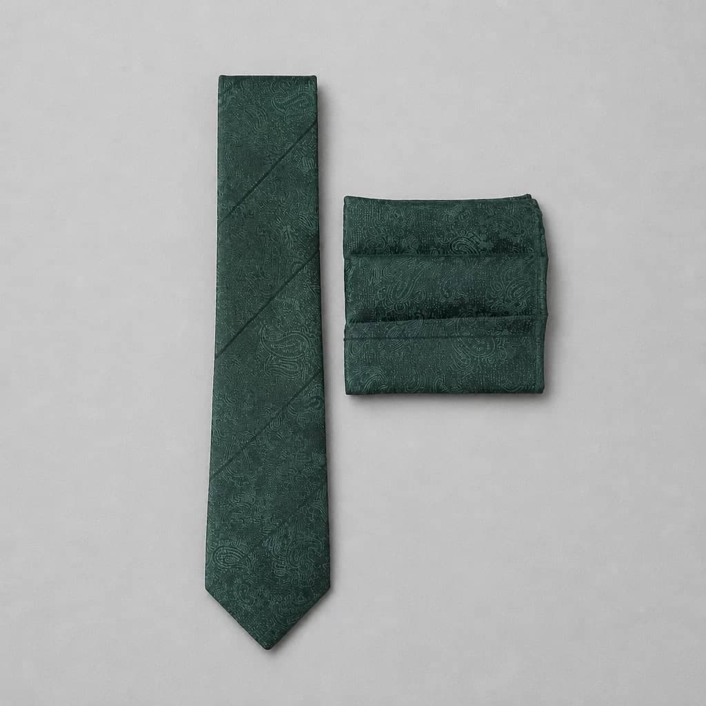 Courtiee Gimmy Men’s Paisley Jacquard Tie & Pocket Square Set – Emerald Green