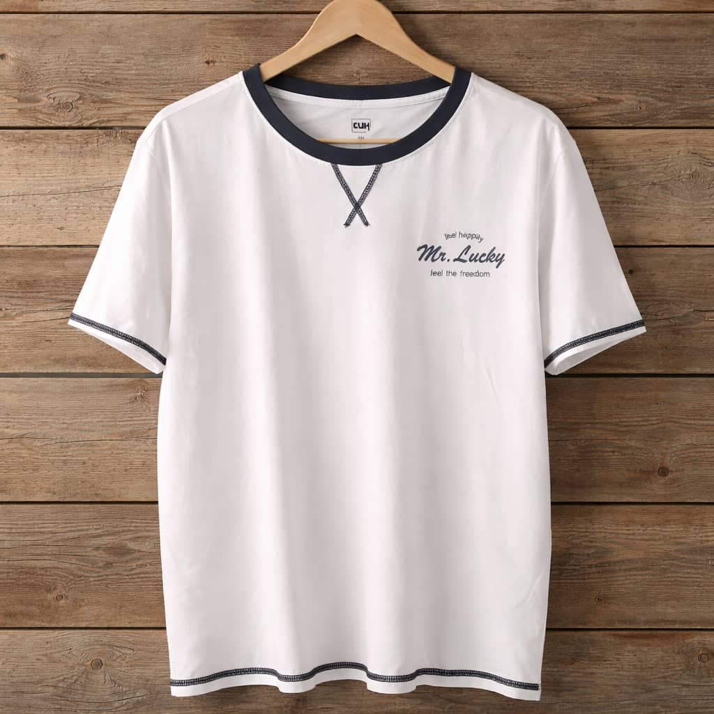 CUH Men's Contrast Ringer Crew Neck T-Shirt – White