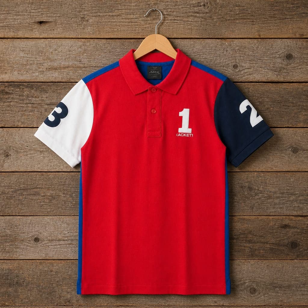 Men's Premium Color Block Number Graphic Polo Shirt – Red