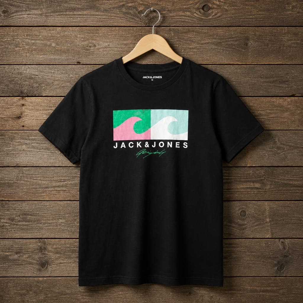 Jack & Jones Men's Graphic Logo Crew Neck T-Shirt – Black