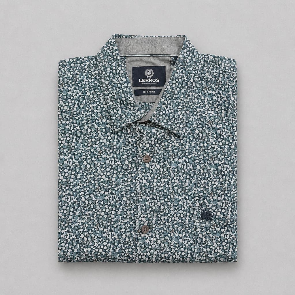 Lerros Men’s Soft Micro Print Long Sleeve Shirt – Fjord Blue