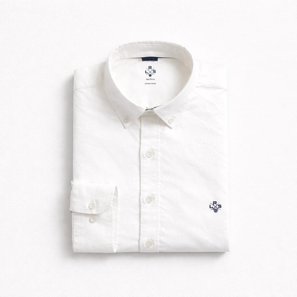 LRS Men's Essential Heritage Oxford Long Sleeve Shirt – White
