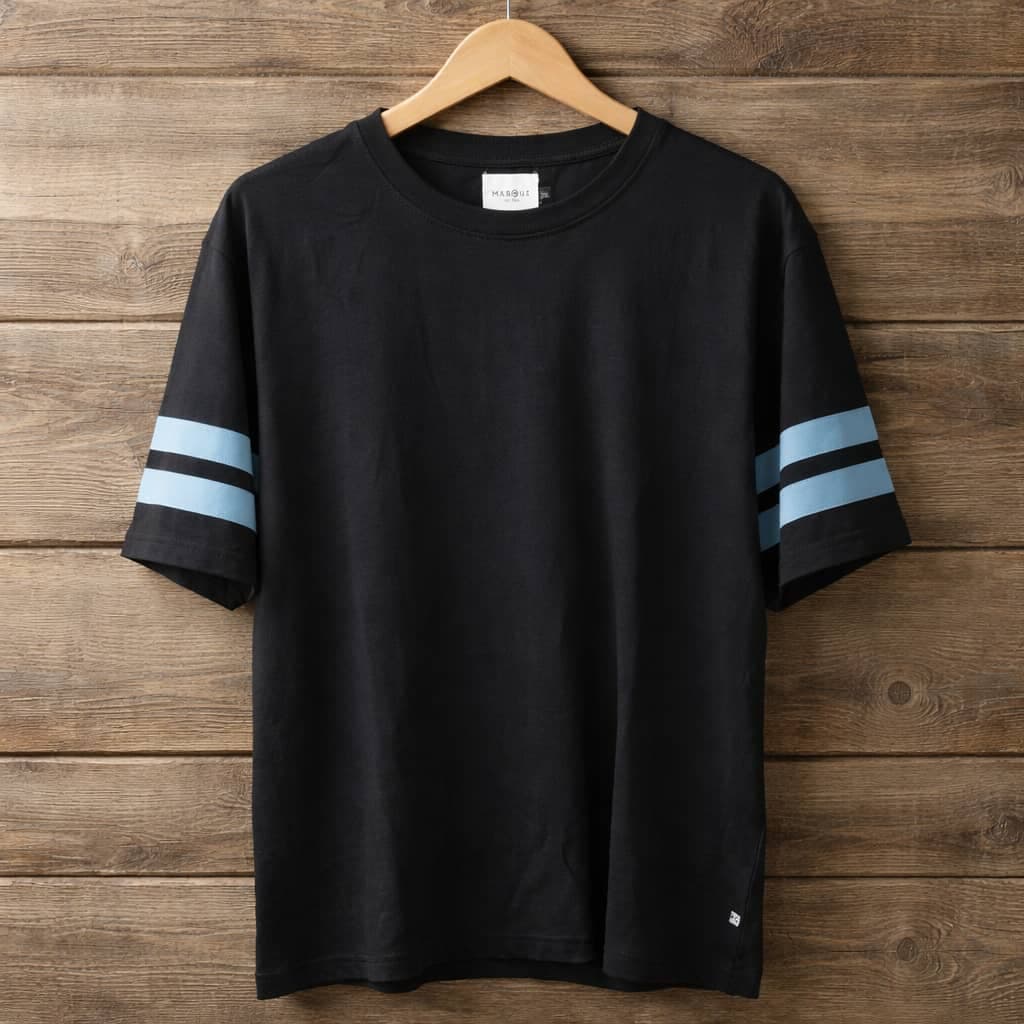 MARQUE Men's Varsity Stripes Crew Neck T-Shirt – Black