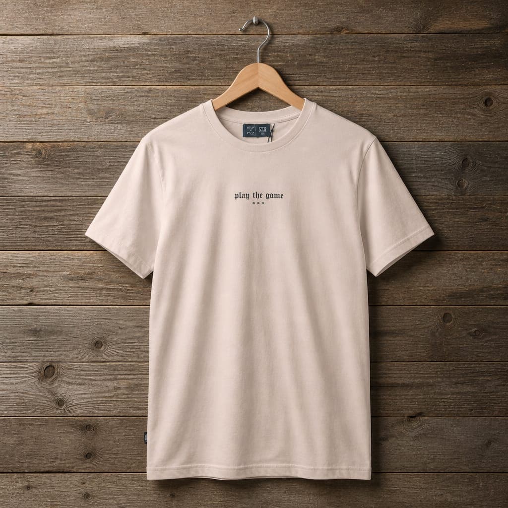 Men's "BOLD – Play the Game" Front & Back Graphic Crew Neck T-Shirt – Cream Beige