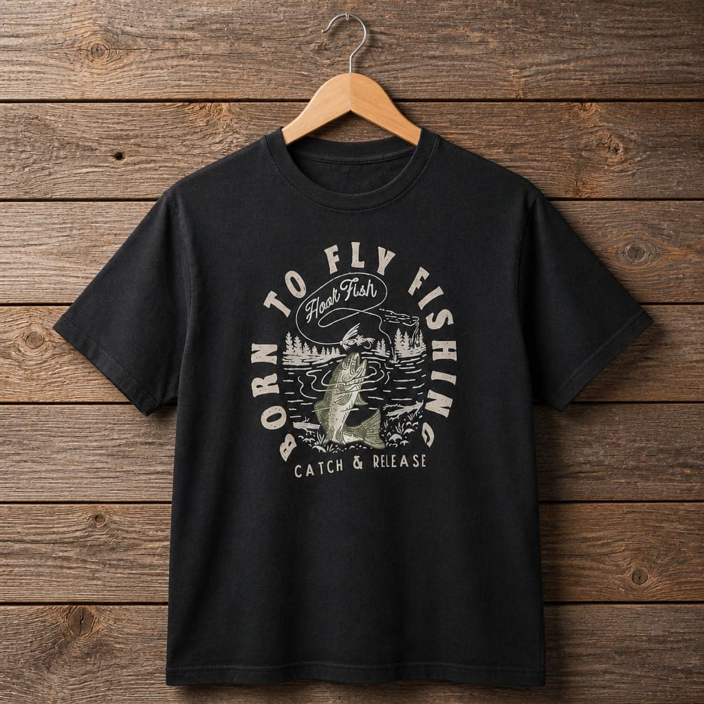 Men’s “Born to Fly Fishing” Vintage Graphic T-Shirt – Black