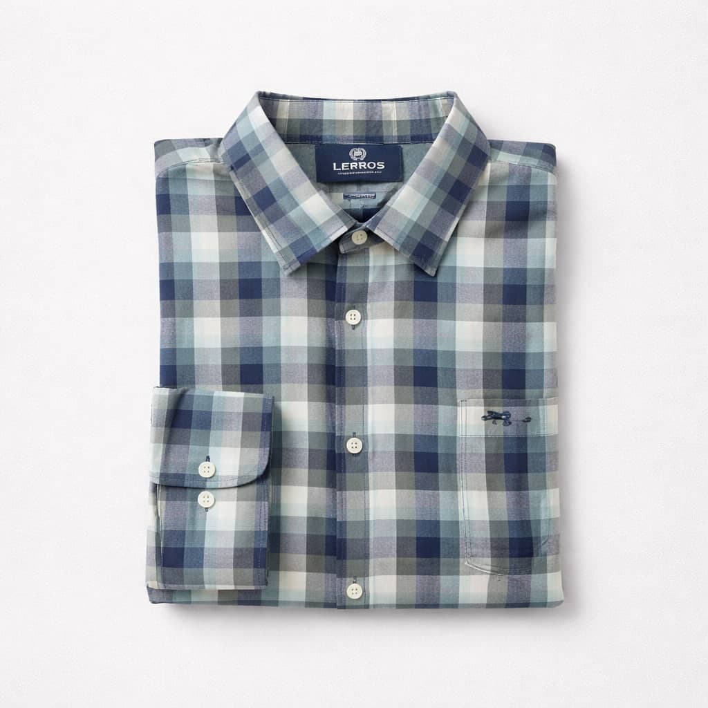 Lerros Men’s Checkered Long Sleeve Shirt – Blue/Grey/White