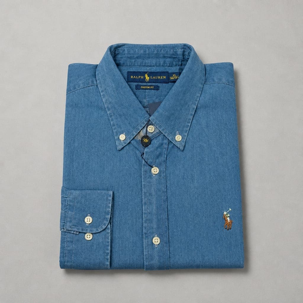 Men's Classic Denim Button-Down Long Sleeve Shirt – Blue