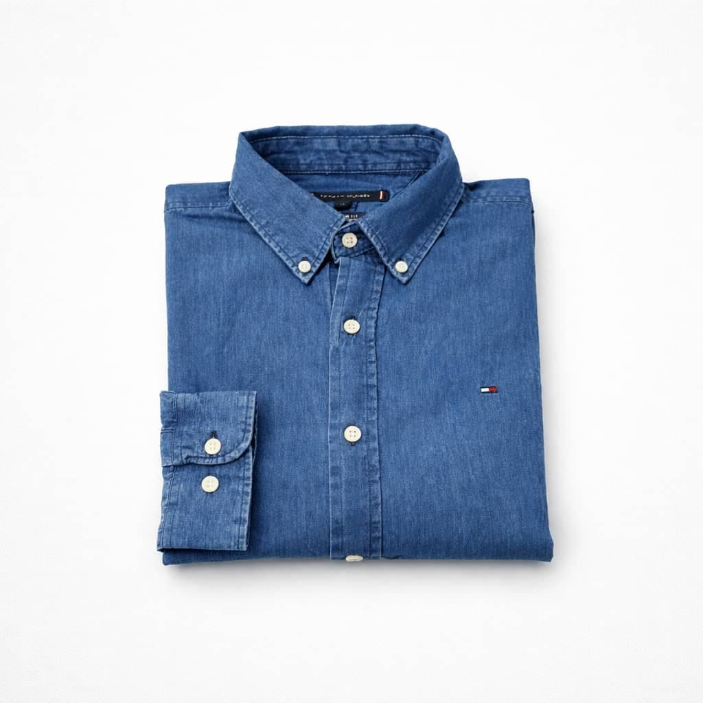 Men’s Classic Denim Button-Down Long Sleeve Shirt – Blue