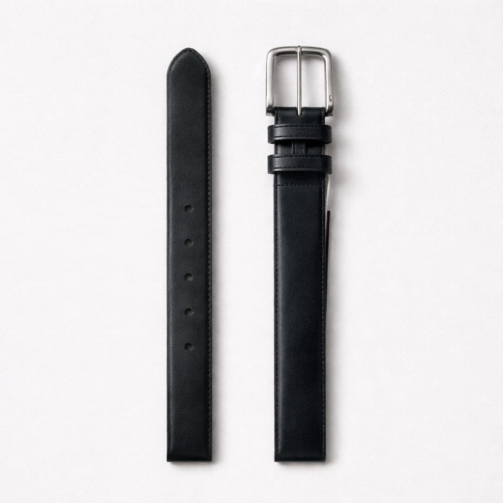 Men's Classic Double Keeper Rectangular Buckle Leather Belt – Black