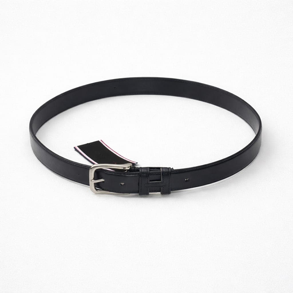 Men's Classic Double Keeper Rectangular Buckle Leather Belt – Black