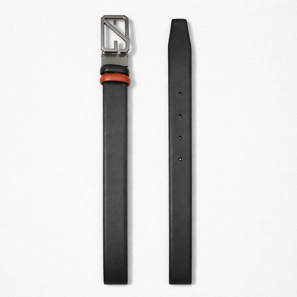 Men's Classic Dual Tone Geometric Buckle Leather Belt – Black/Brown
