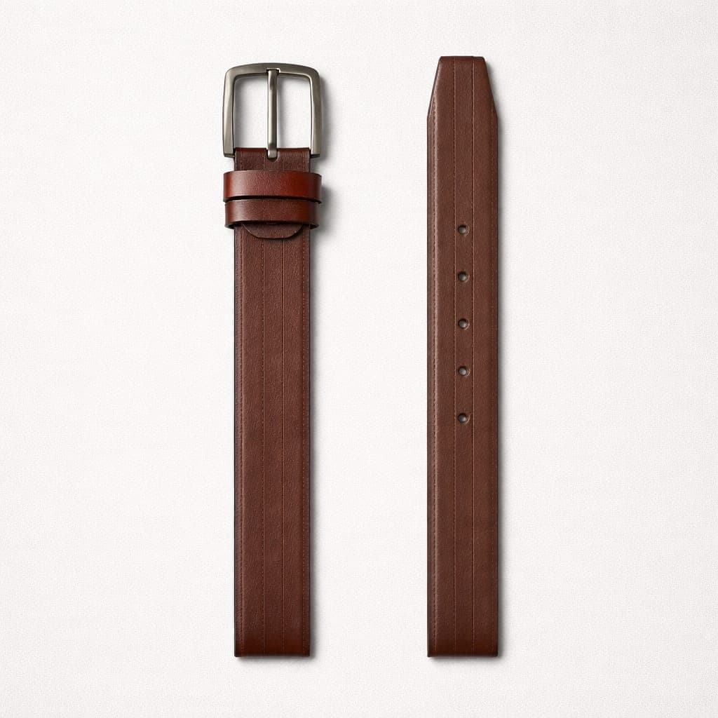 Men's Classic Leather Double Keeper Formal Buckle Belt – Brown