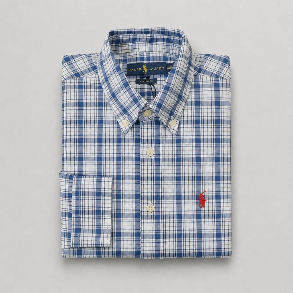 Men's Classic Long Sleeve Plaid Shirt – Blue/White
