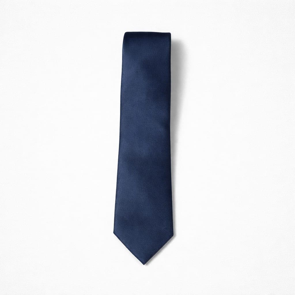Men’s Classic Solid Tie with Pocket Square – Navy Blue