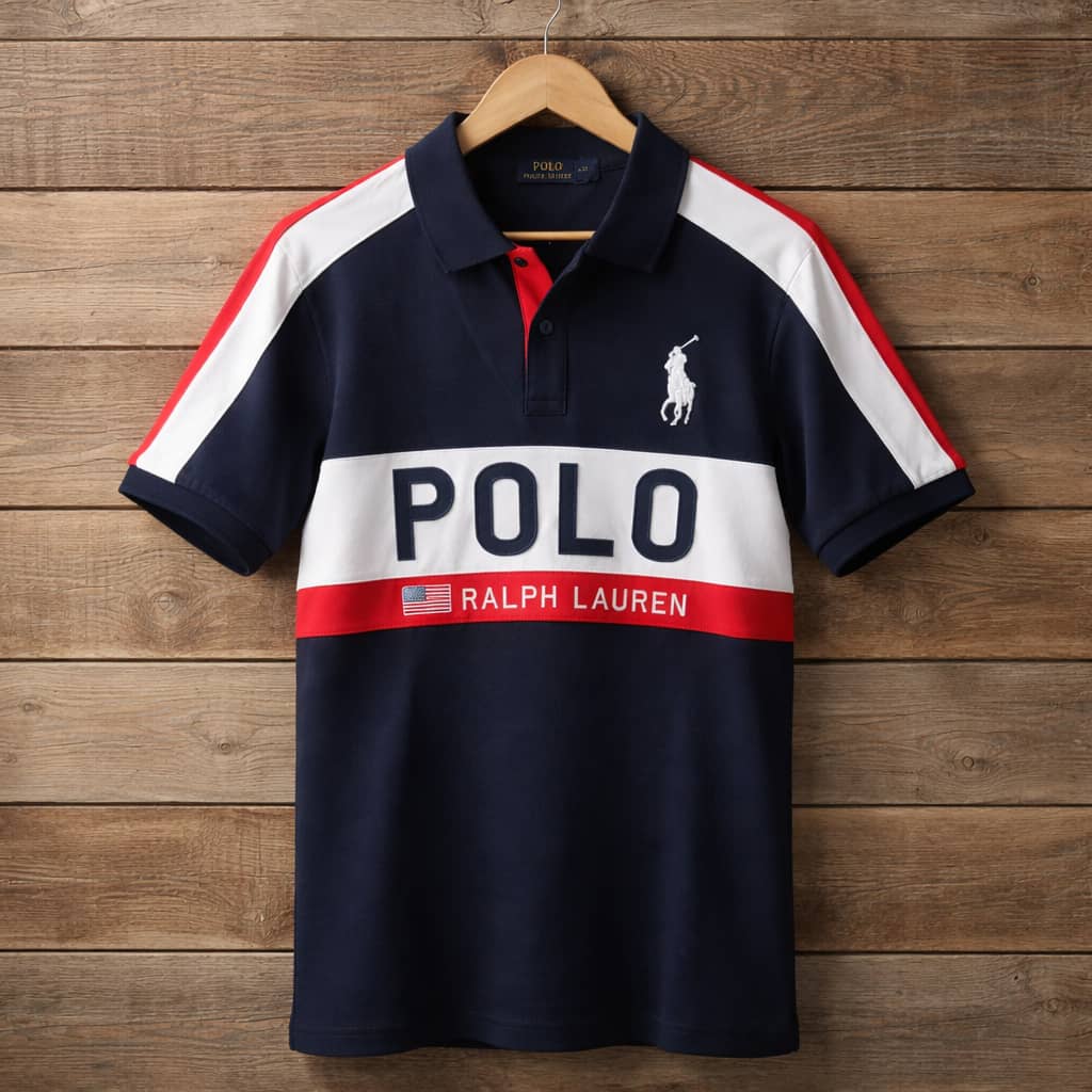 Men's Color Block Elite Short Sleeve Polo Shirt – Navy Blue/White/Red