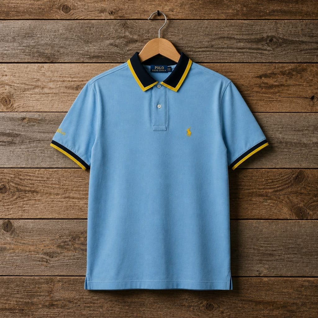 Men's Contrast Collar Embroidered Polo Shirt – Sky Blue