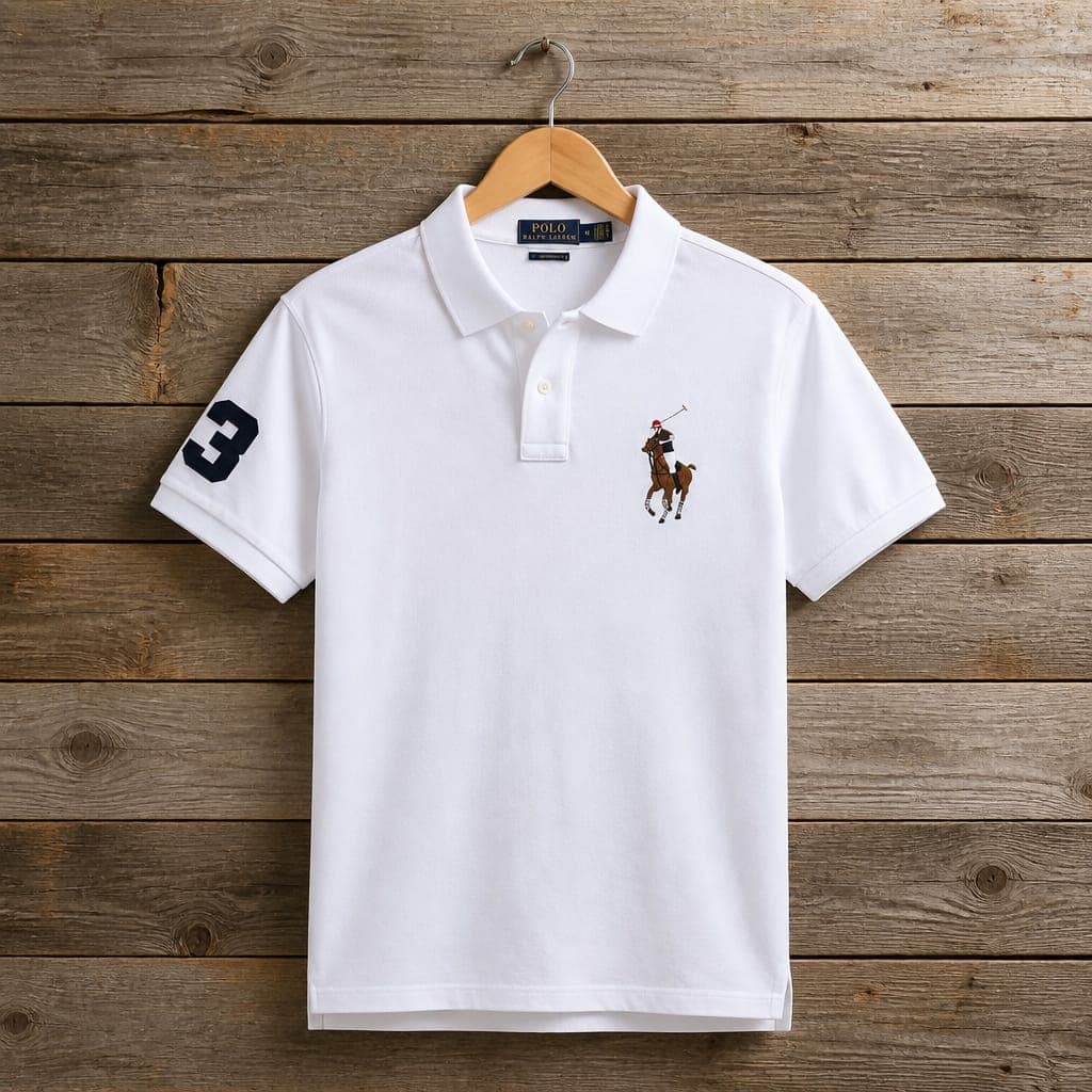 Men's Embroidered Big Pony Classic Polo Shirt – White