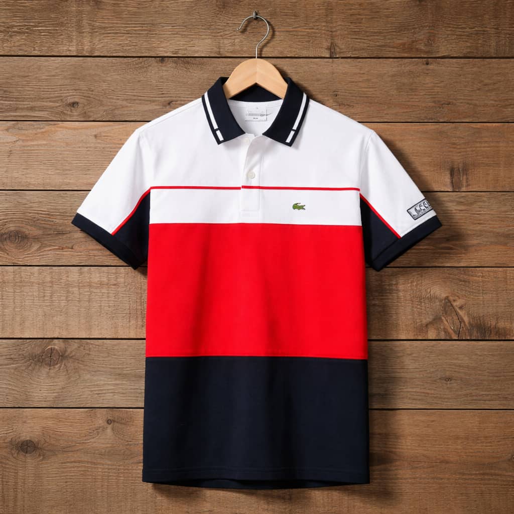 Men's Embroidered Corc. Logo Color Block Polo Shirt – White/Navy Blue/Red