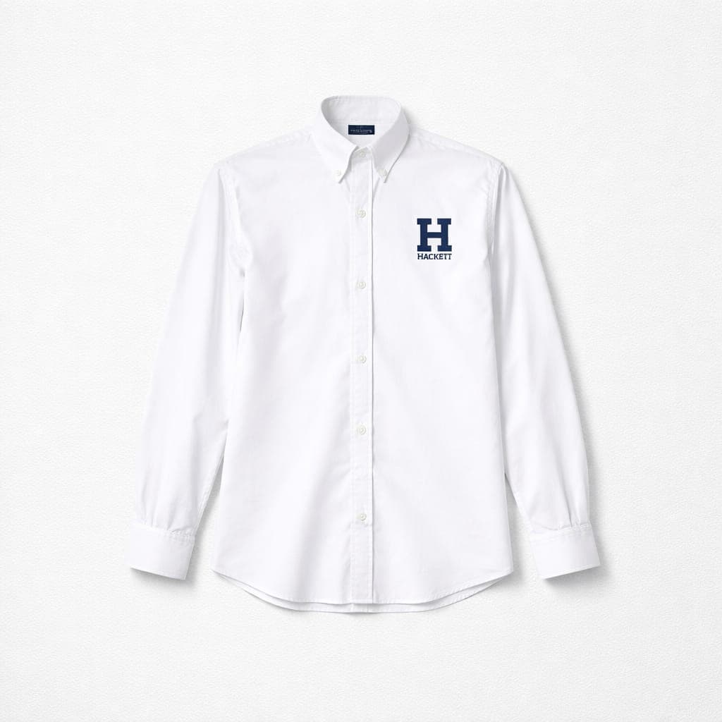 Men’s Embroidered Oxford Long Sleeve Shirt – White
