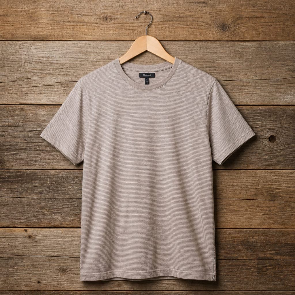 Men's Micro Stripe Crew Neck Cotton T-Shirt – Light Taupe