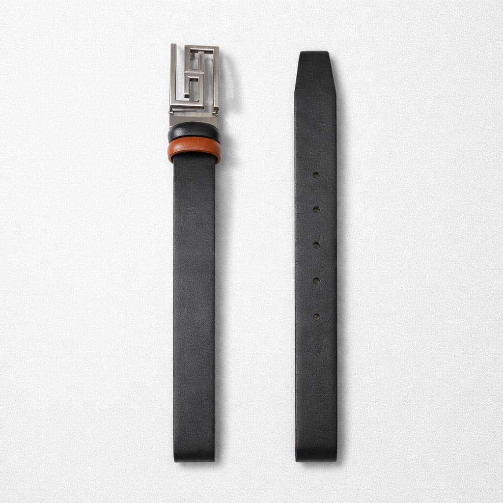 Men's Classic Dual Tone Geometric Buckle Leather Belt – Black/Brown