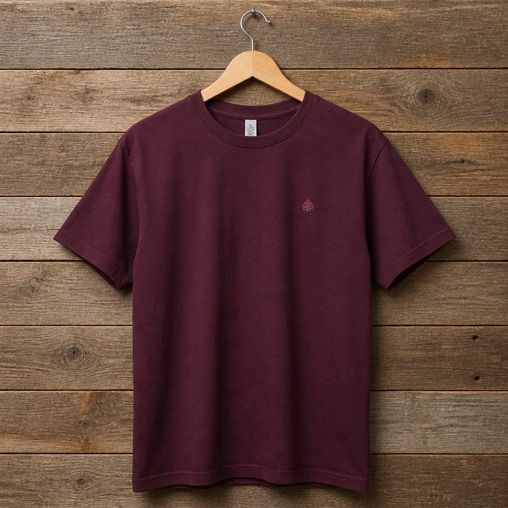 Men’s Minimal Embroidered Logo T-Shirt – Burgundy