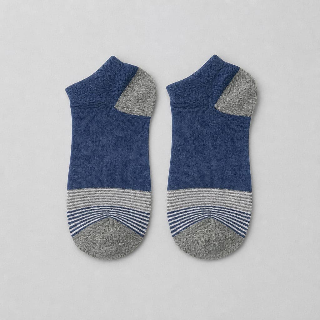 Men’s Navy Blue Ankle Socks with Grey Contrast & Striped Detail