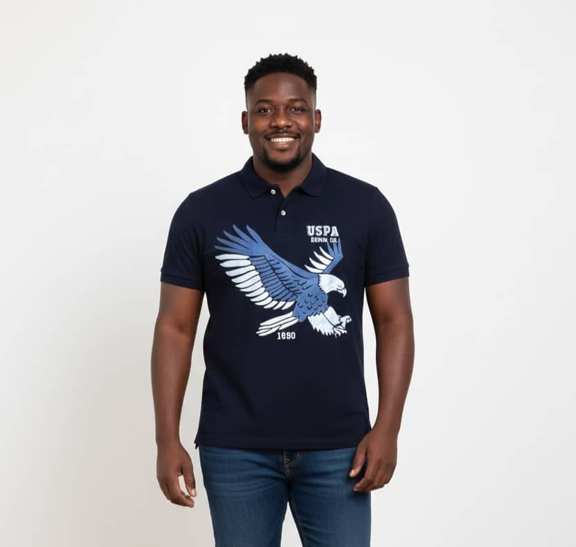 USPA Men's Premium Eagle Graphic Polo Shirt – Navy Blue