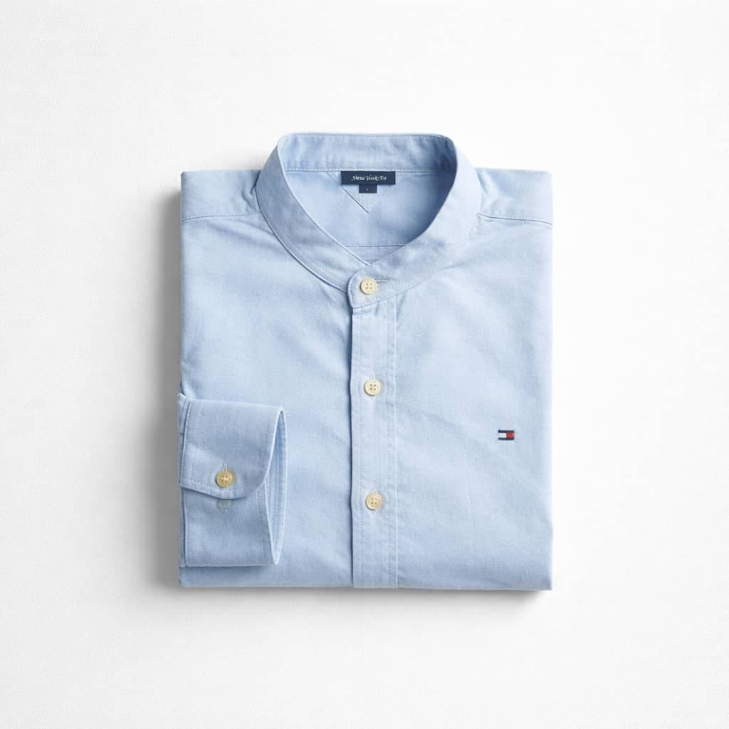 Men's Premium Mandarin Collar Oxford Long Sleeve Shirt – Sky Blue