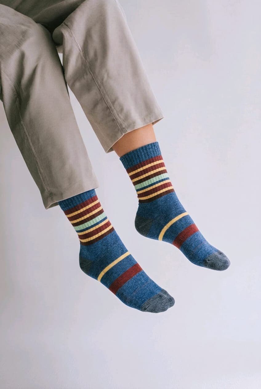 Men’s Premium Multi-Stripe Crew Socks – Navy/Burgundy/Yellow