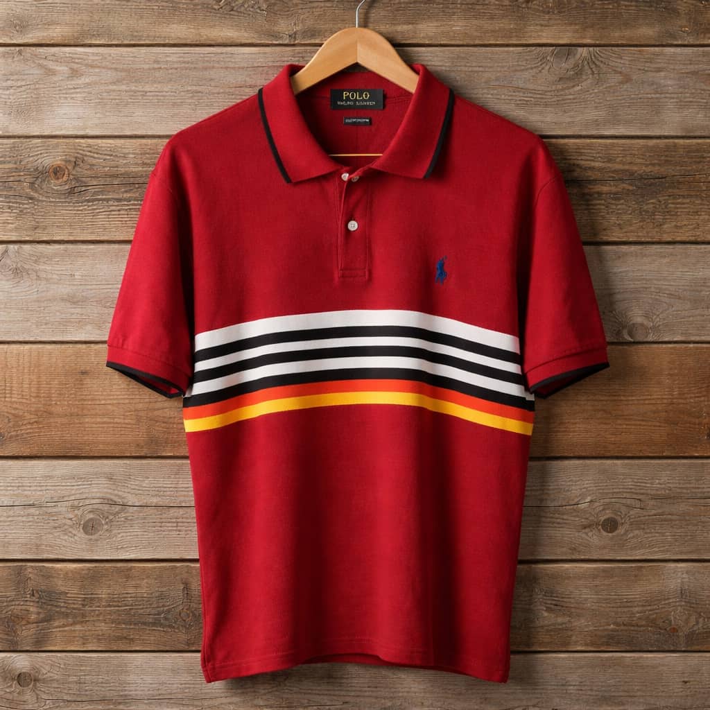 Men's Premium Multicolor Striped Plastisol Print Polo Shirt – Red