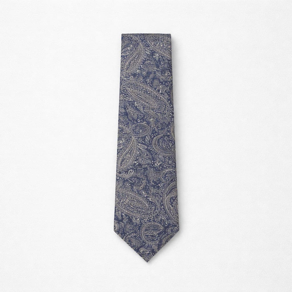 Men’s Premium Paisley Tie & Pocket Square Set – Navy Blue / Bronze