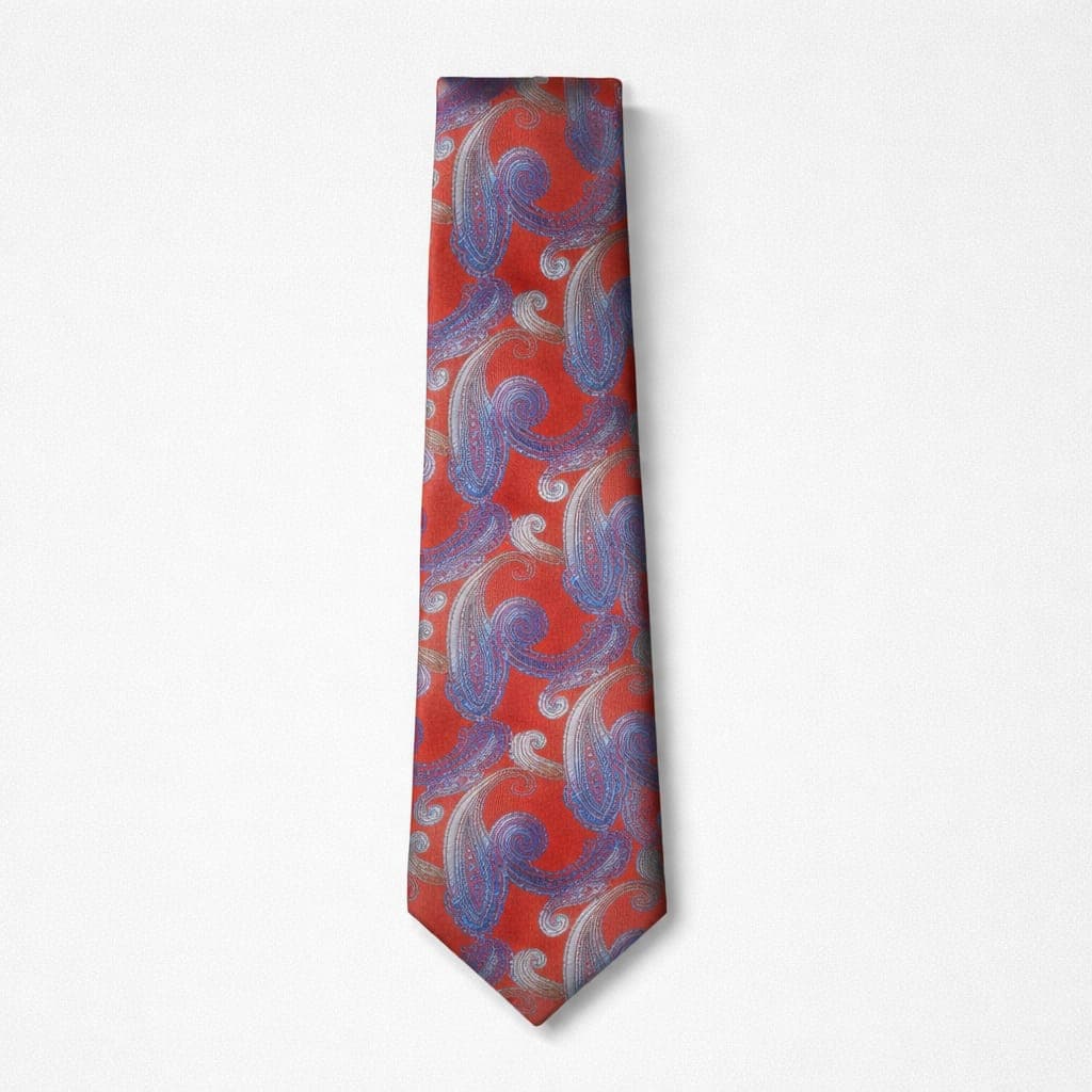 Men’s Premium Paisley Tie & Pocket Square Set – Red / Royal Blue