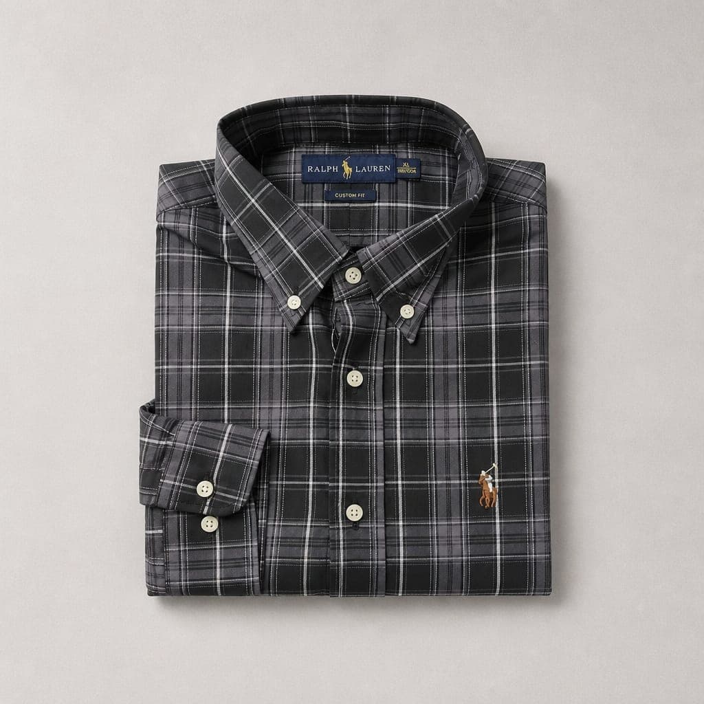 Men's Premium Plaid Embroidered Long Sleeve Shirt – Grey