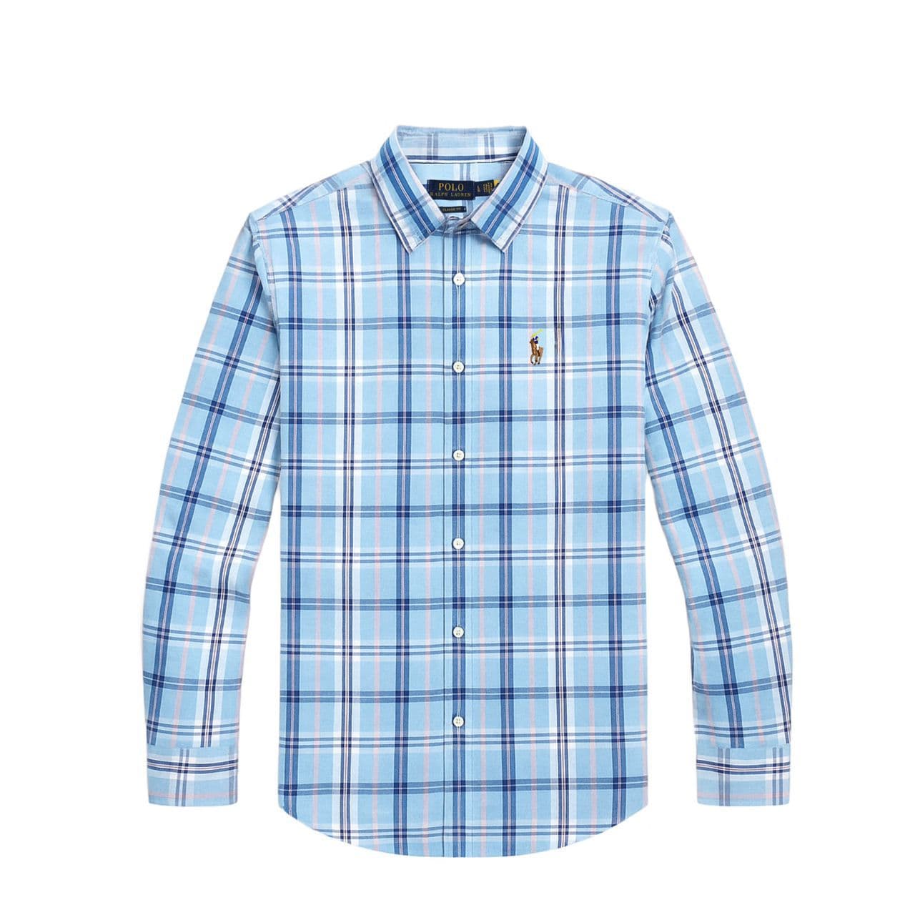 Men's Premium Plaid Oxford Embroidered Long Sleeve Shirt – Light Blue