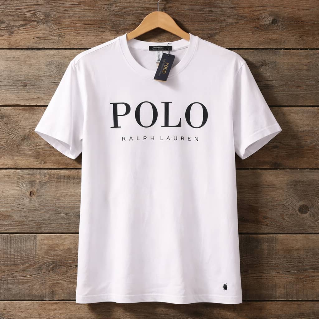 Men's Premium "POLO" Block Logo Crew Neck T-Shirt – White