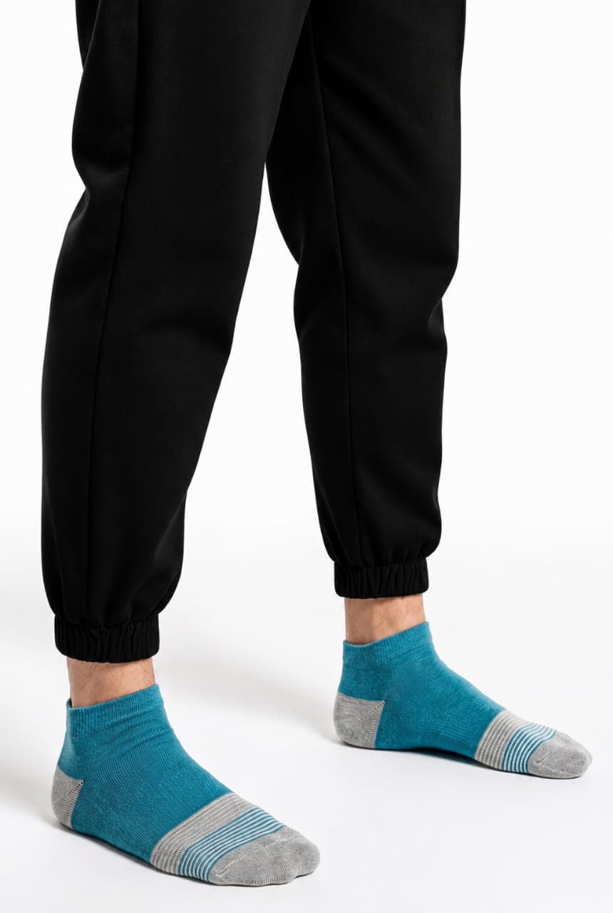 Men’s Teal Blue Ankle Socks with Grey Contrast & Striped Detail