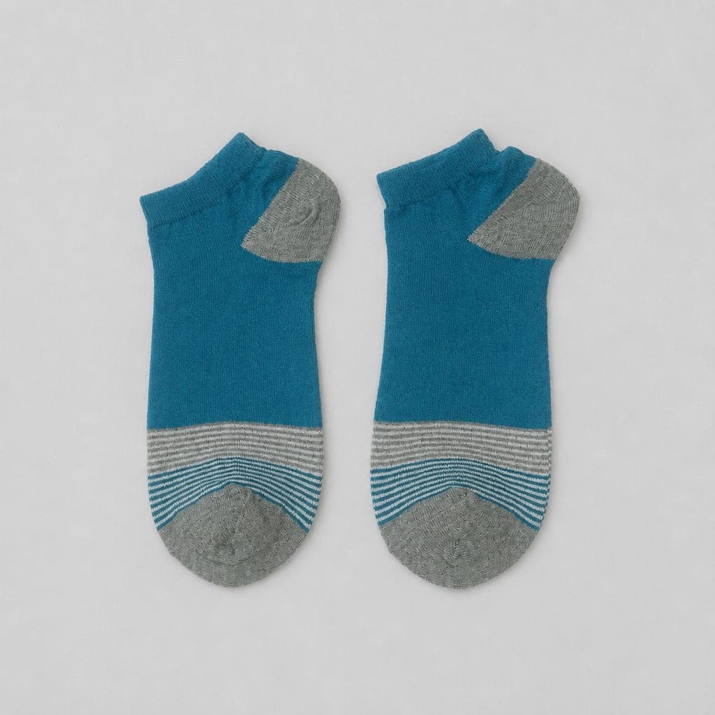 Men’s Teal Blue Ankle Socks with Grey Contrast & Striped Detail