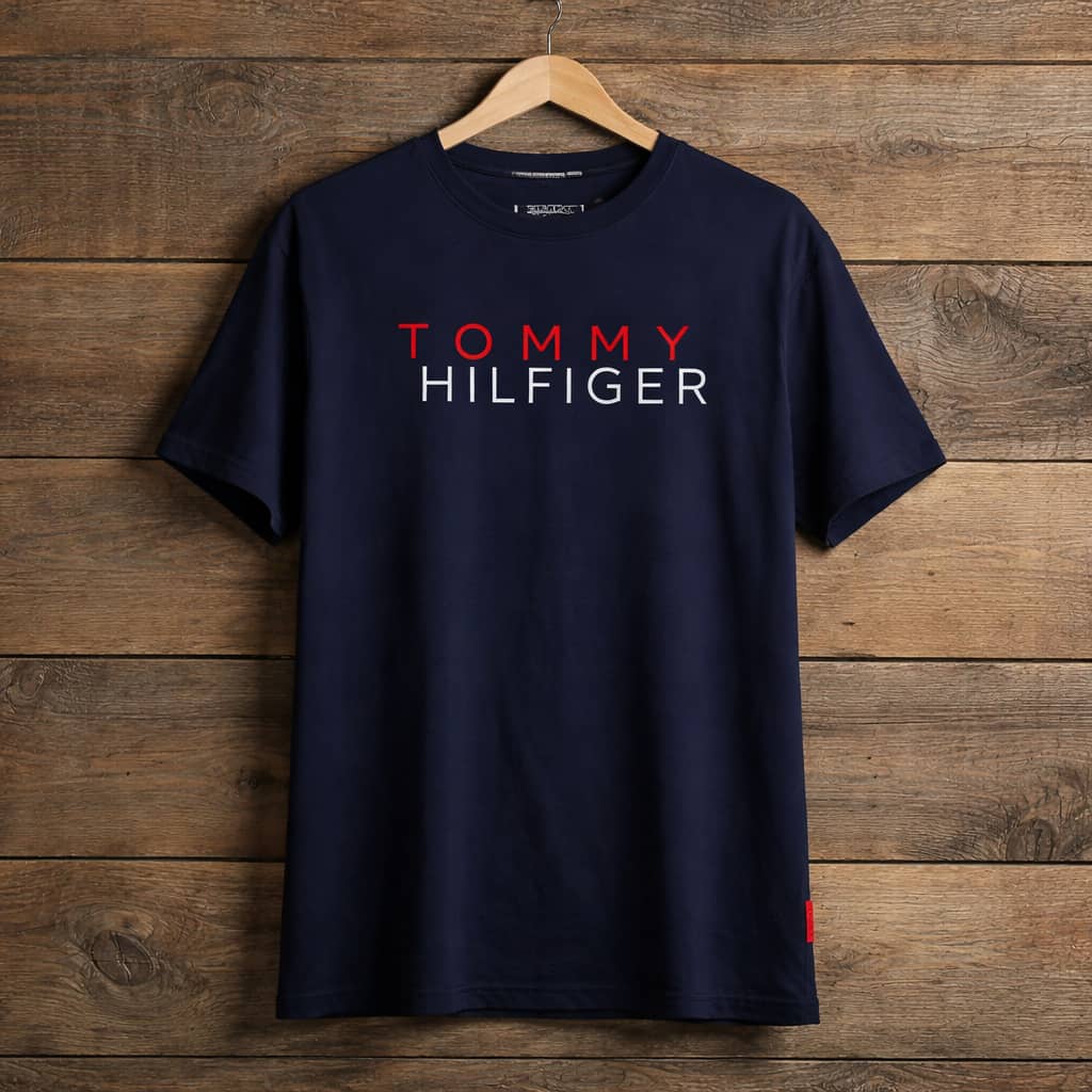 Men's Two-Tone Graphic Print Crew Neck T-Shirt – Navy Blue