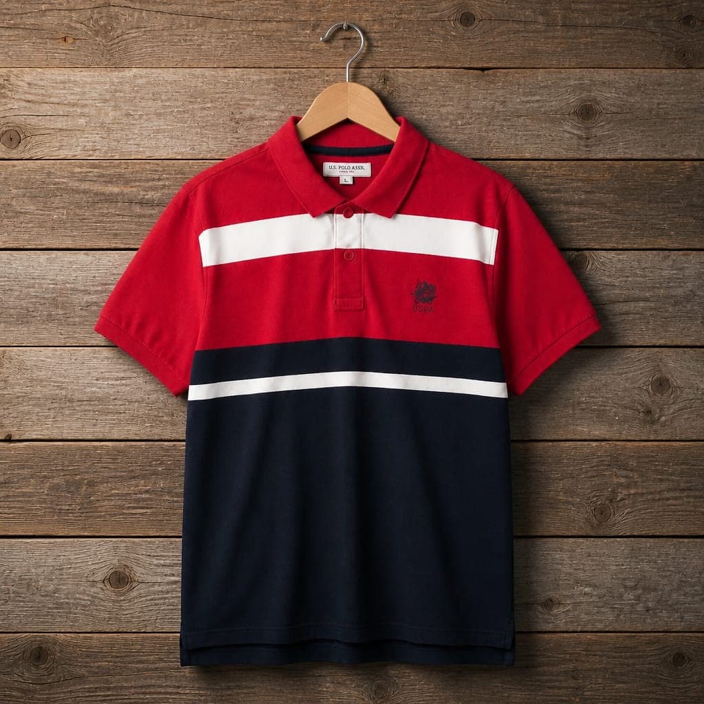 U.S. Polo Assn. Men's Color Block Stripe Polo Shirt – Red/White/Navy Blue