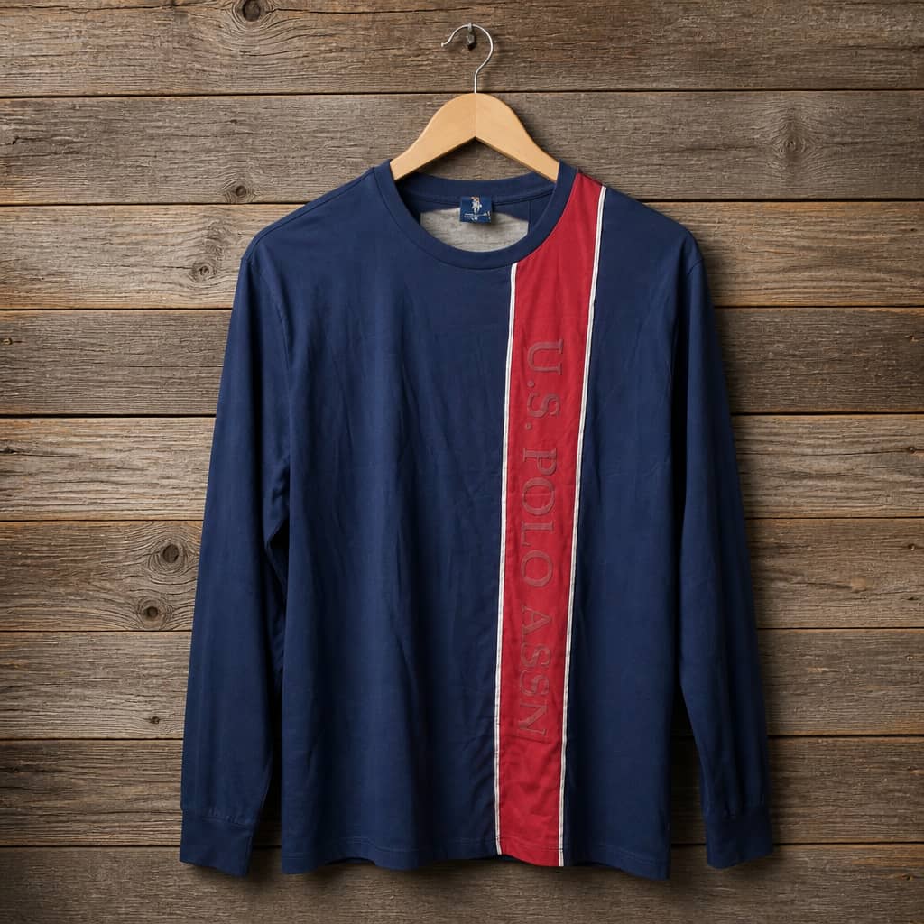U.S. Polo Assn. Men's Long Sleeve Crew Neck Stripe Graphic T-Shirt – Navy Blue / Red /White