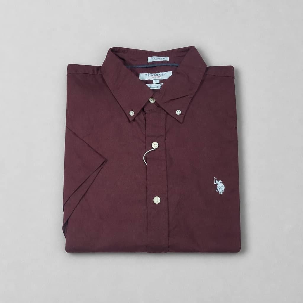 U.S. Polo Assn. Men's Short Sleeve Oxford Shirt – Burgundy