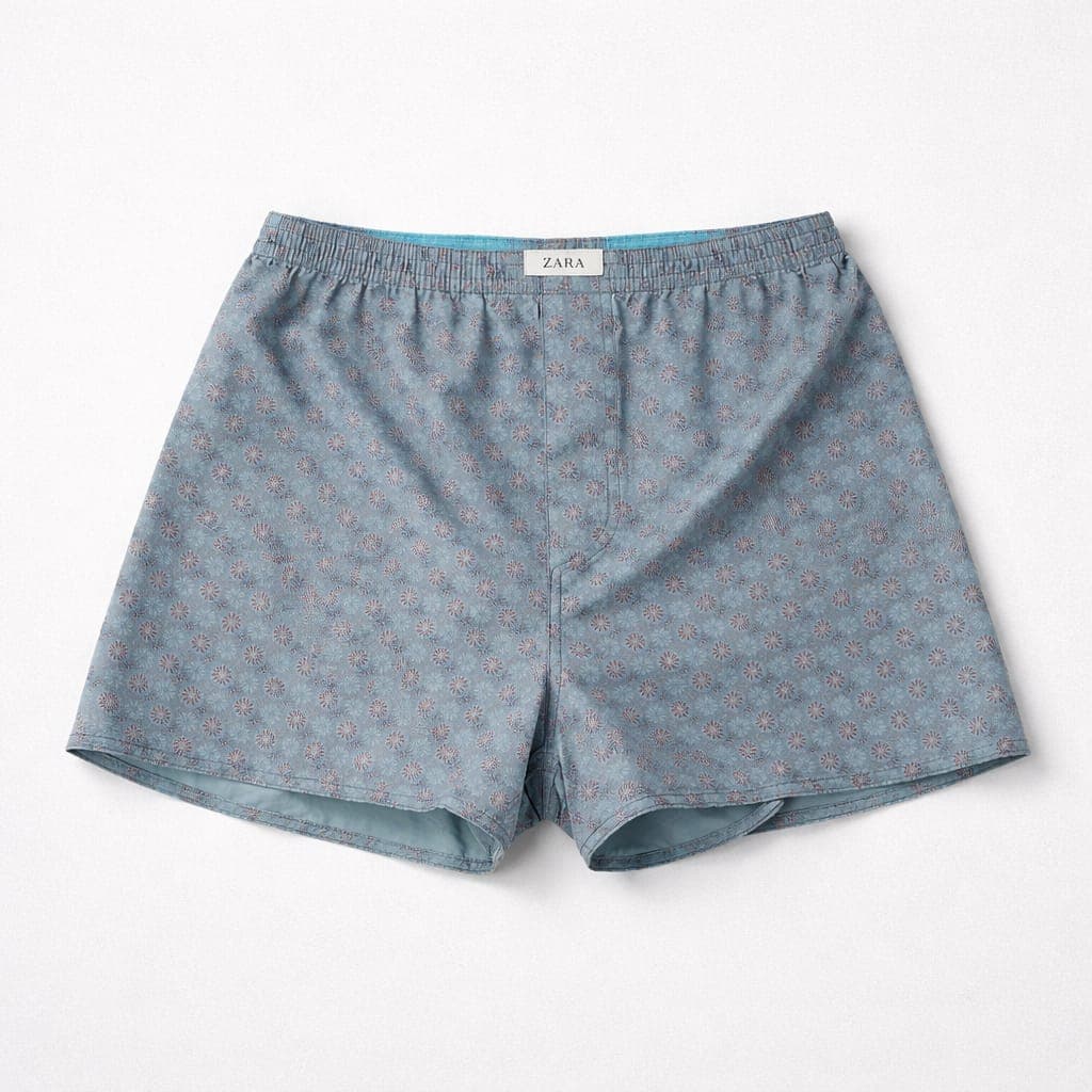 Zara Men’s Micro Floral Relaxed Boxer Shorts – Blue