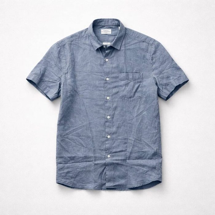 Celio Men’s Short Sleeve Linen Shirt – Light Grey