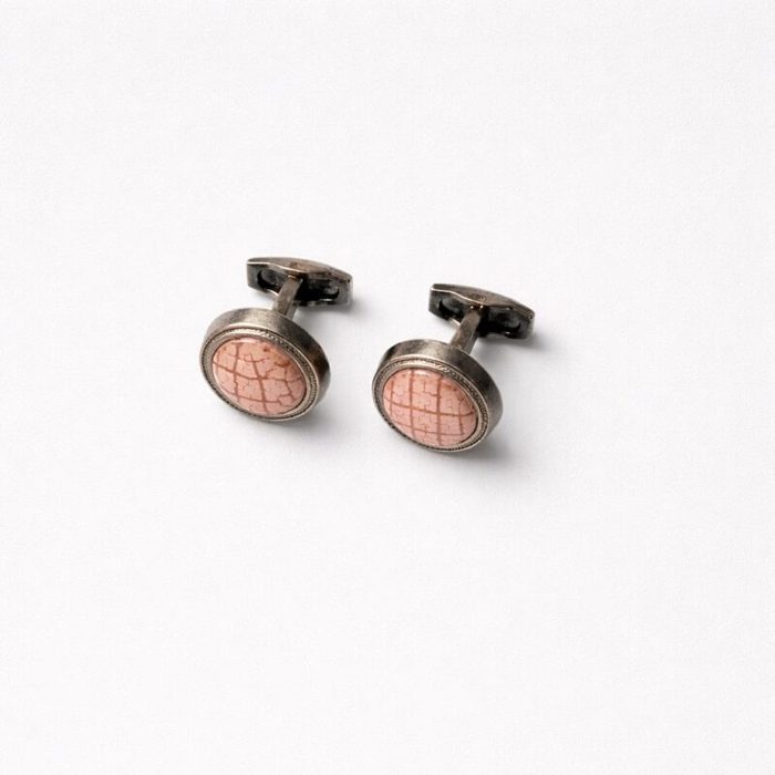Classic Blush Pink Stone Cufflinks For Men – Antique Silver Finish — image 1