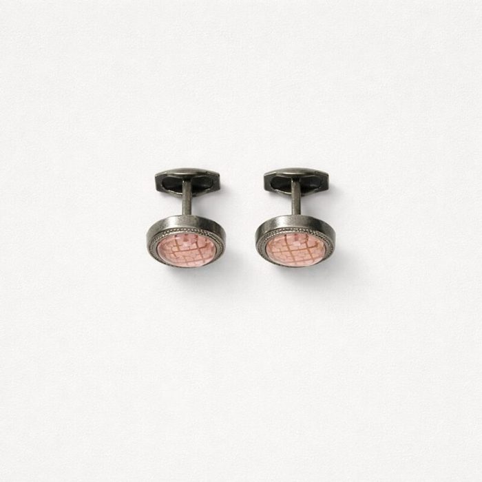 Classic Blush Pink Stone Cufflinks For Men – Antique Silver Finish