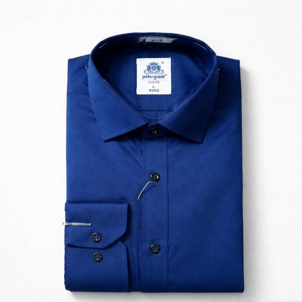 Classic Long Sleeve Dress Shirt For Men – Navy Blue — image 1